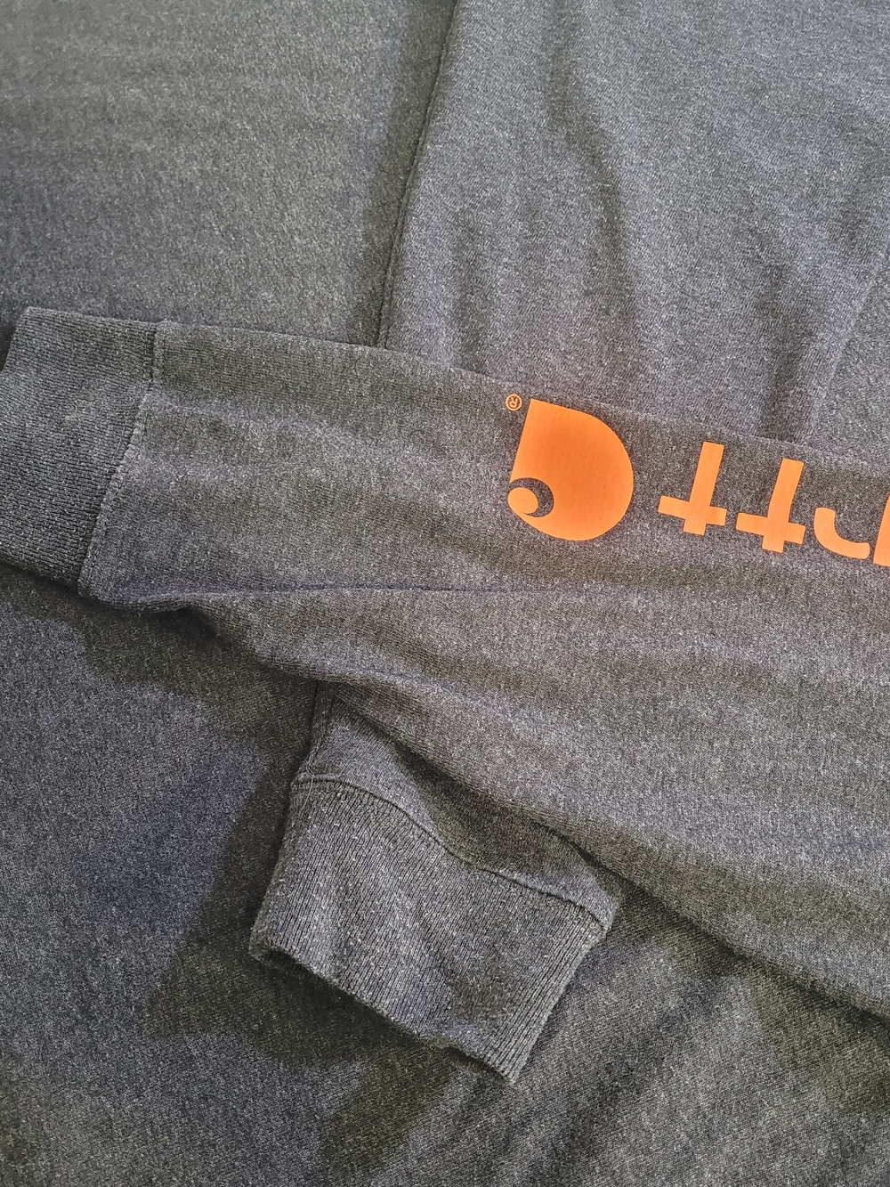 Carhartt Dark Gray Long-Sleeve Tee with Orange Sleeve Logo Mens L - Picture 5 of 10